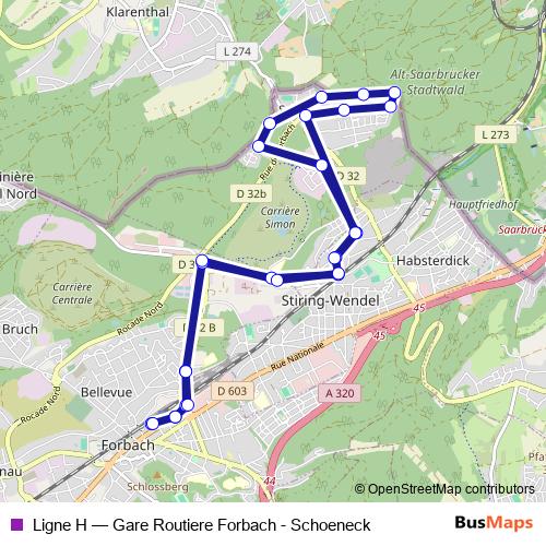 Ligne H bus Line Map