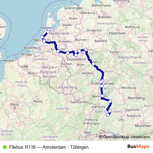 Flixbus N116 bus Line Map