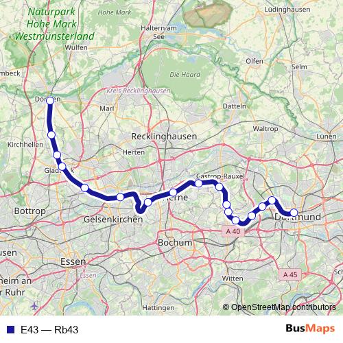 E43 rail Line Map