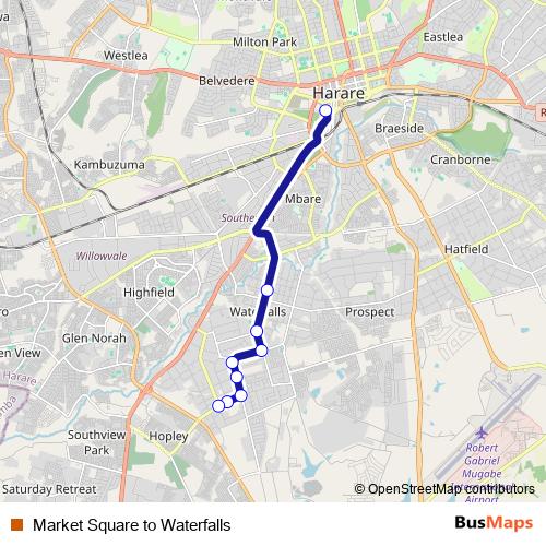 Market Square to Waterfalls bus Line Map