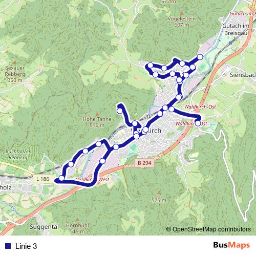 Linie 3 bus Line Map