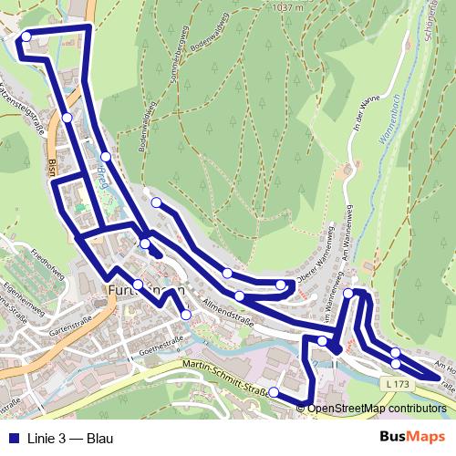 Linie 3 bus Line Map