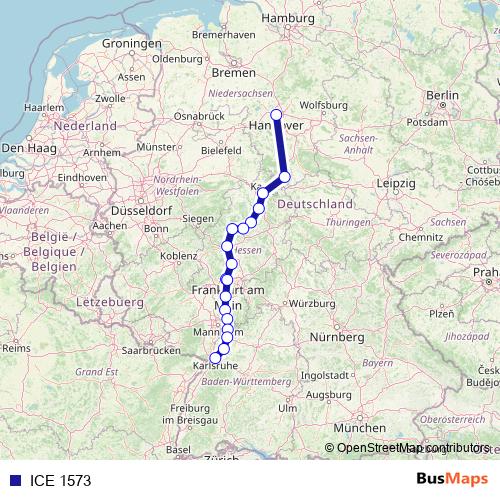 ICE 1573 rail Line Map
