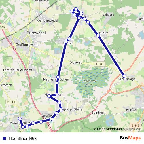 Nachtliner N63 bus Line Map