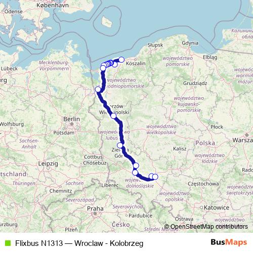 Flixbus N1313 bus Line Map