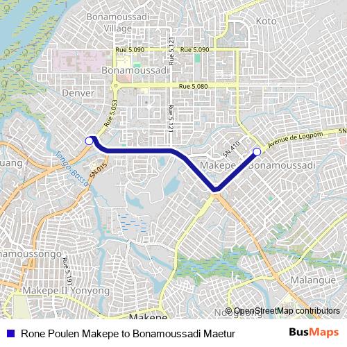 Rone Poulen Makepe to Bonamoussadi Maetur bus Line Map