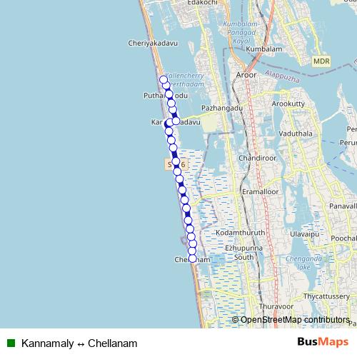 Kannamaly ↔ Chellanam bus Line Map