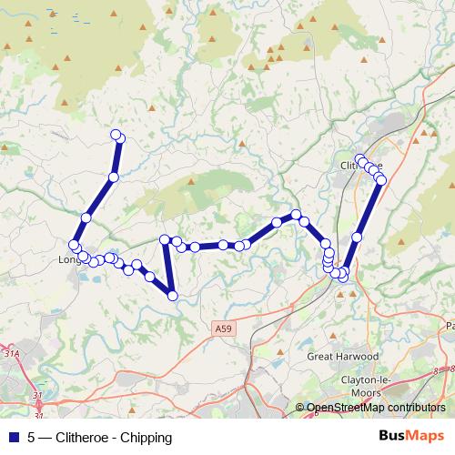 Bus route 5 - Clitheroe - Chipping in Blackburn