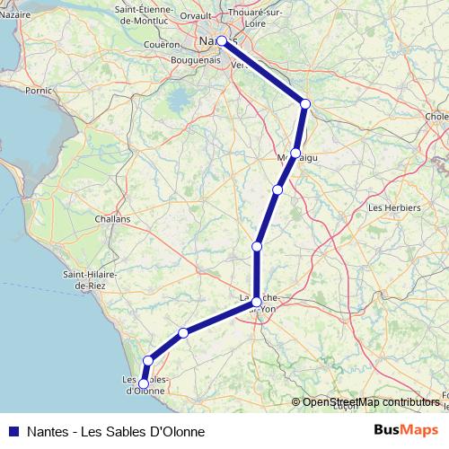 Nantes - Les Sables D'Olonne rail Line Map