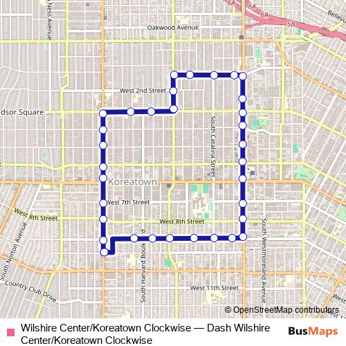 Wilshire Center/Koreatown Clockwise bus Line Map