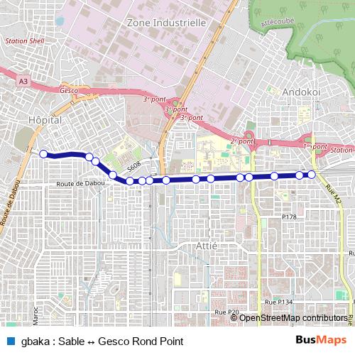 gbaka : Sable ↔ Gesco Rond Point bus Line Map