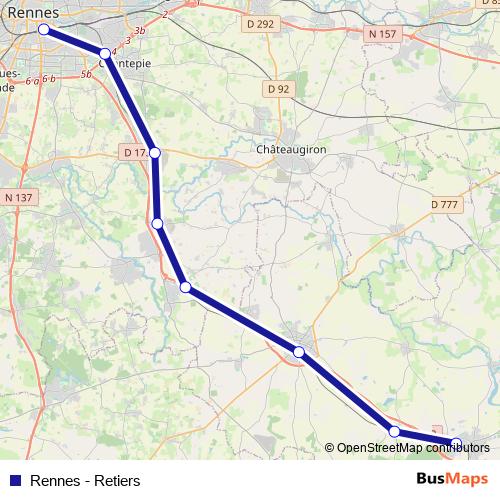 Rennes - Retiers rail Line Map