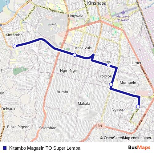 Kitambo Magasin TO Super Lemba bus Line Map