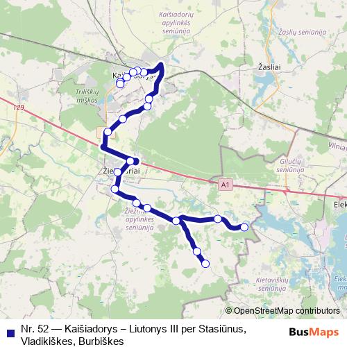 Nr. 52 bus Line Map
