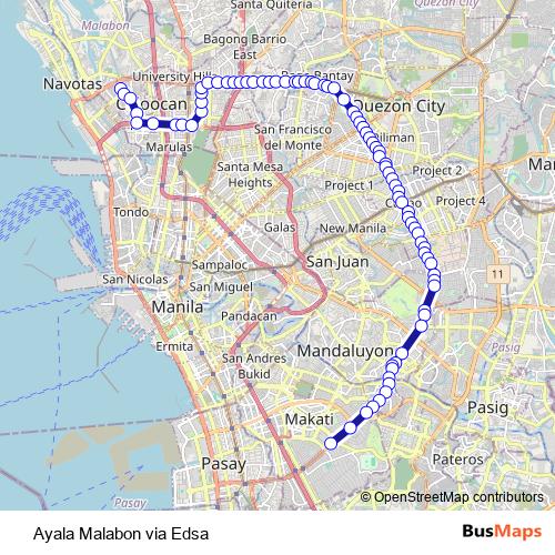 Ayala Malabon via Edsa bus Line Map
