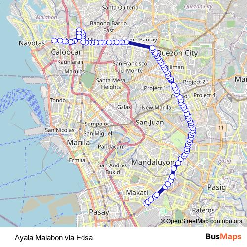 Ayala Malabon via Edsa bus Line Map