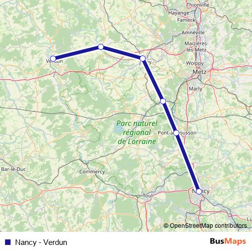 Nancy - Verdun bus Line Map
