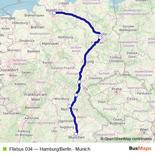 Flixbus 034 bus Line Map