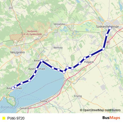 Pótló 9720 bus Line Map