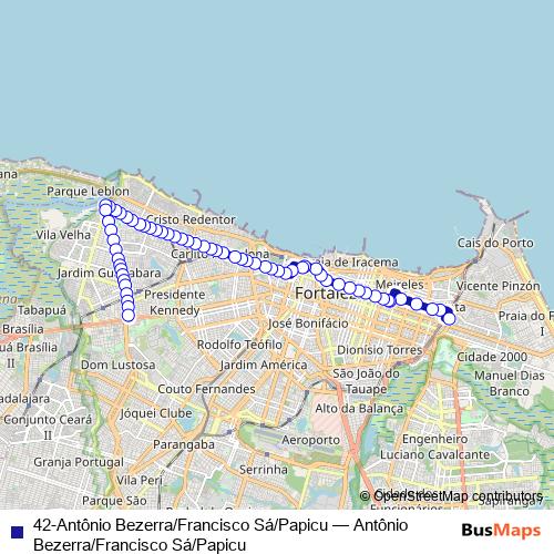 42-Antônio Bezerra/Francisco Sá/Papicu bus Line Map