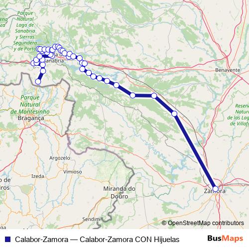 Calabor-Zamora bus Line Map