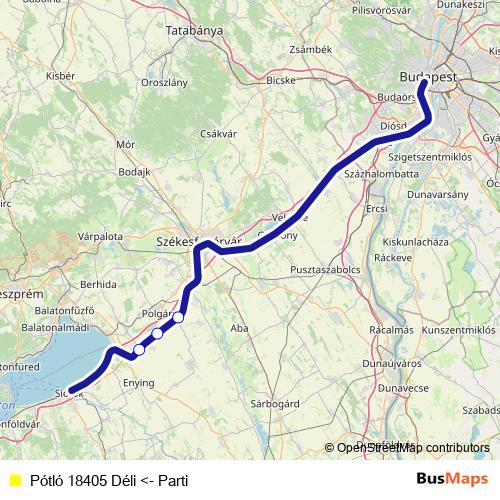 Pótló 18405 Déli <- Parti bus Line Map