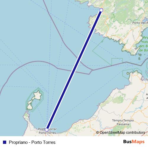 Propriano - Porto Torres ferry Line Map