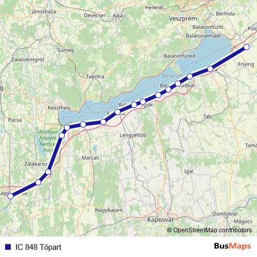 IC 848 Tópart rail Line Map