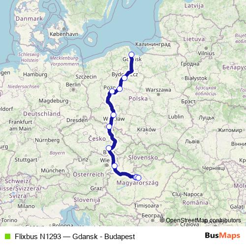 Flixbus N1293 bus Line Map