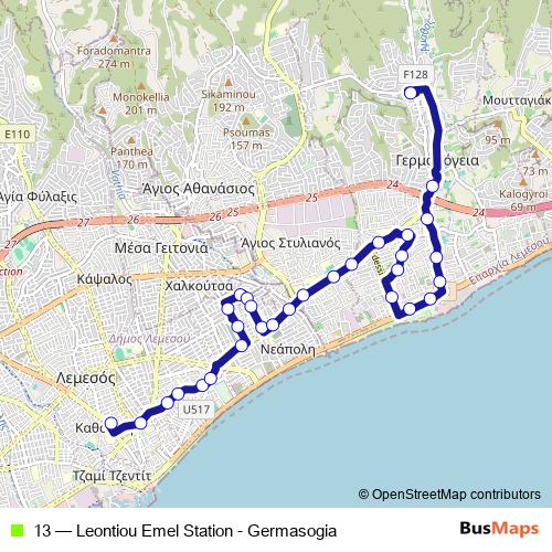 13 bus Line Map