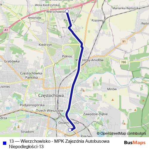 13 bus Line Map