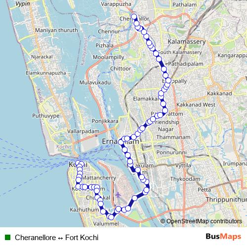Cheranellore ↔ Fort Kochi bus Line Map