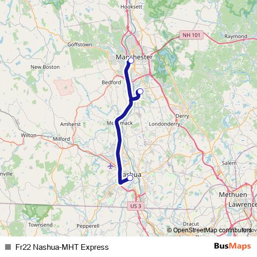 Fr22 Nashua-MHT Express bus Line Map