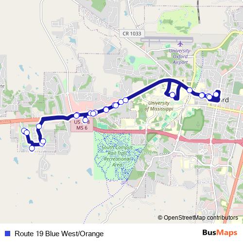 Route 19 Blue West/Orange bus Line Map