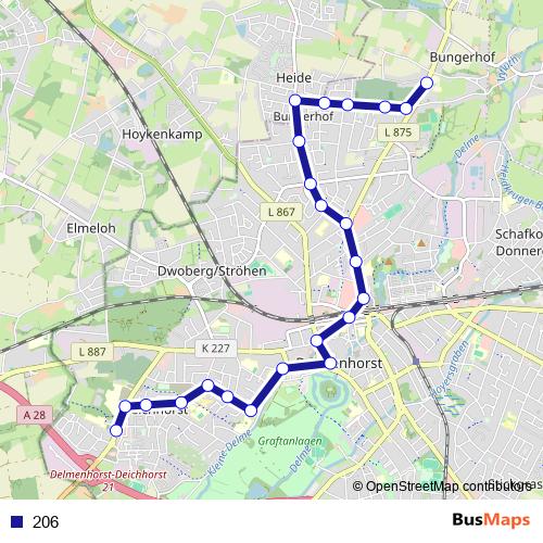 206 bus Line Map