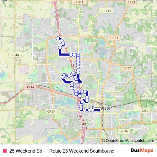 25 Weekend Sb bus Line Map