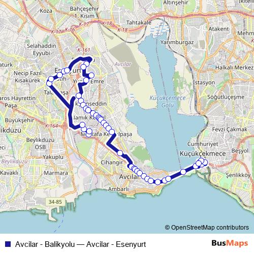 Avcilar - Balikyolu bus Line Map
