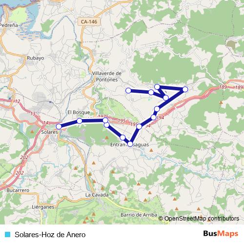 Solares-Hoz de Anero bus Line Map