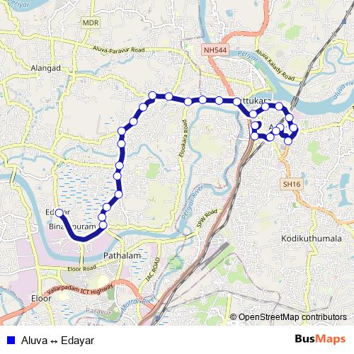 Aluva ↔ Edayar bus Line Map
