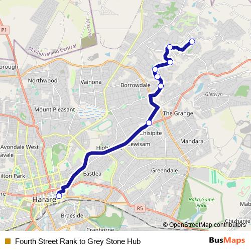 Fourth Street Rank to Grey Stone Hub bus Line Map