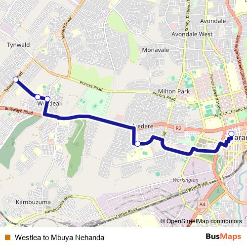 Westlea to Mbuya Nehanda bus Line Map