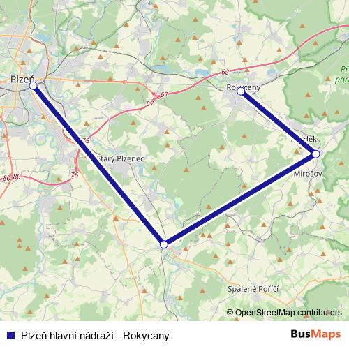 Plzeň hlavní nádraží - Rokycany rail Line Map