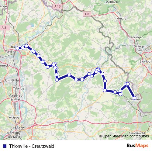 Thionville - Creutzwald bus Line Map