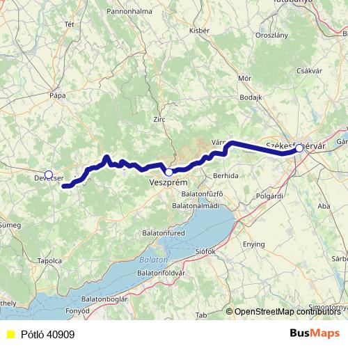 Pótló 40909 bus Line Map