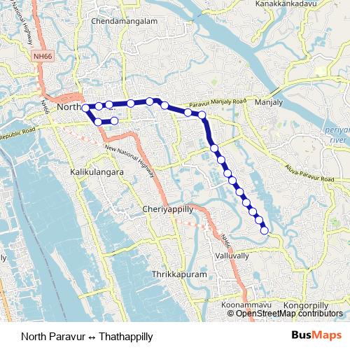 North Paravur ↔ Thathappilly bus Line Map