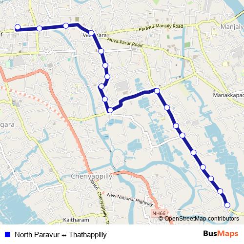 North Paravur ↔ Thathappilly bus Line Map