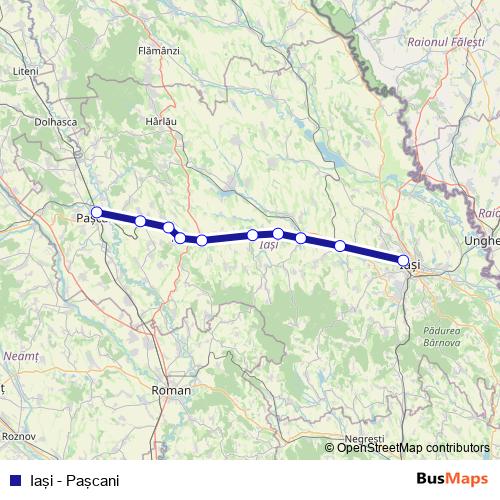 Iaşi - Paşcani rail Line Map