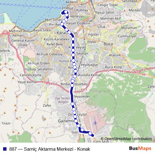 887 bus Line Map