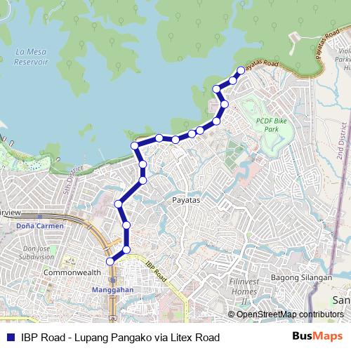 IBP Road - Lupang Pangako via Litex Road bus Line Map