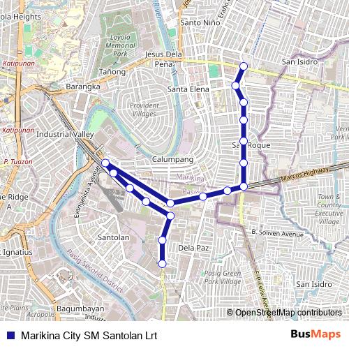 Marikina City SM Santolan Lrt bus Line Map